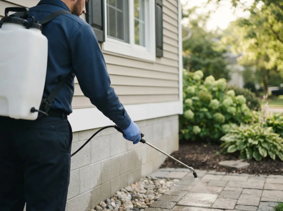 Pest control technician inspecting a home in Soper, OK